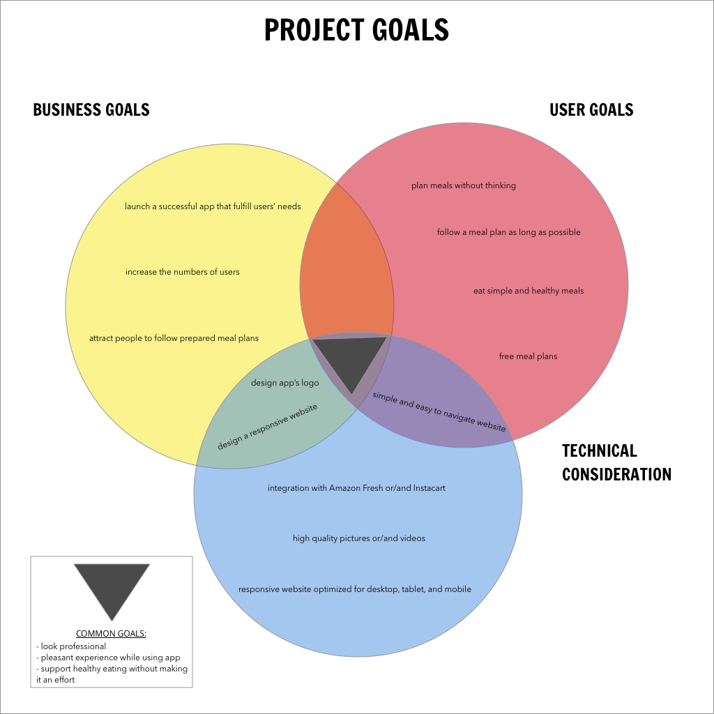 A circular graph showing business, user, and technical goals of the project