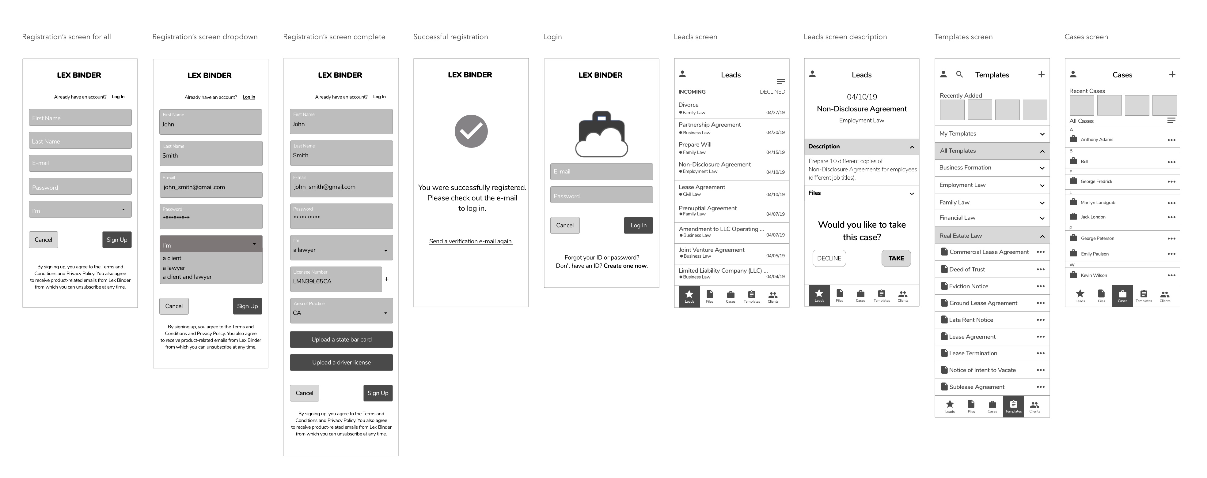 Grayscale wireframes